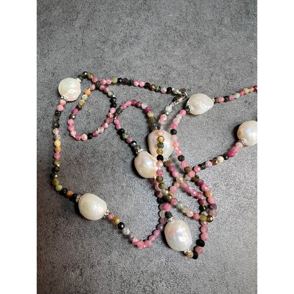 Lucas Lameth multi tourmaline and baroque pearl 32 inch necklace - Picture 6 of 13